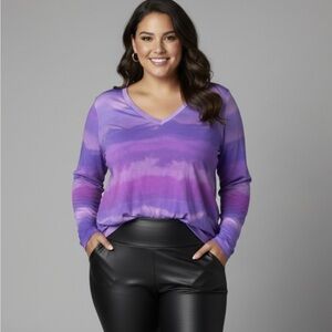 NWT Terra & Sky Purple Soft Modal Tie-Dye Long Sleeve Top
